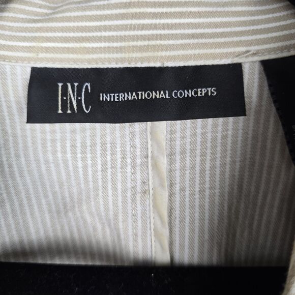 INC International Concepts Jacket Blazer Women L Tan White Stripe Casual Stretch - Picture 5 of 16